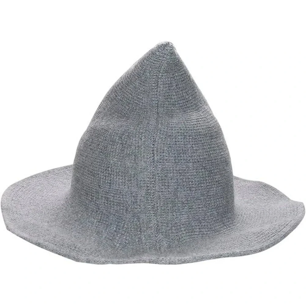 Knit Witch Wizard Hat Wired Brim Foldable‎ Grey Costume Halloween Cosplay